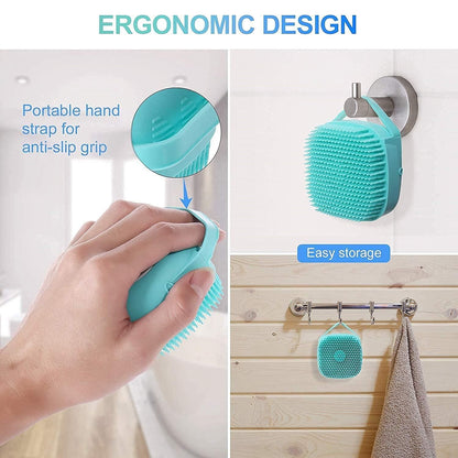 Soft Silicone Bath Brush with Hooks | Exfoliating Shower Scrubber for Men, Women & Babies | Quick Dry Body Cleaning Brush