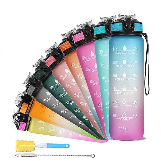 Sport Print 1000ml Gym water Bottle with time maker | Leak Proof BPA Free | Fitness Sipper | Gym Workout Running Cycling Outdoor Travel|