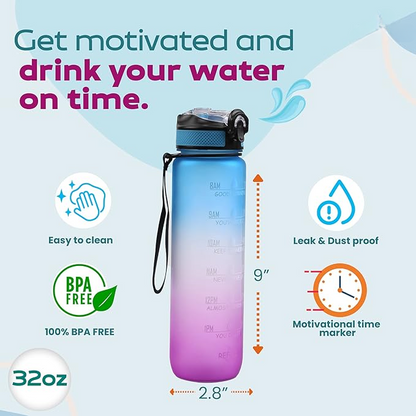Sport Print 1000ml Gym water Bottle with time maker | Leak Proof BPA Free | Fitness Sipper | Gym Workout Running Cycling Outdoor Travel|