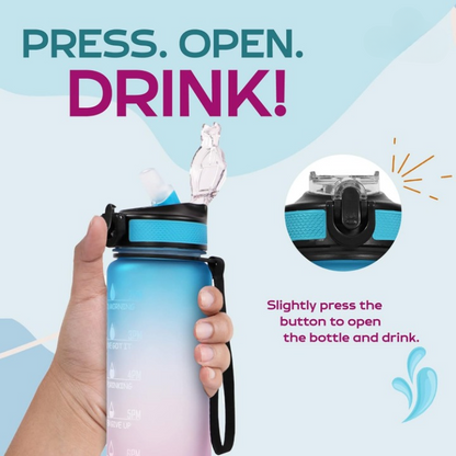 Sport Print 1000ml Gym water Bottle with time maker | Leak Proof BPA Free | Fitness Sipper | Gym Workout Running Cycling Outdoor Travel|